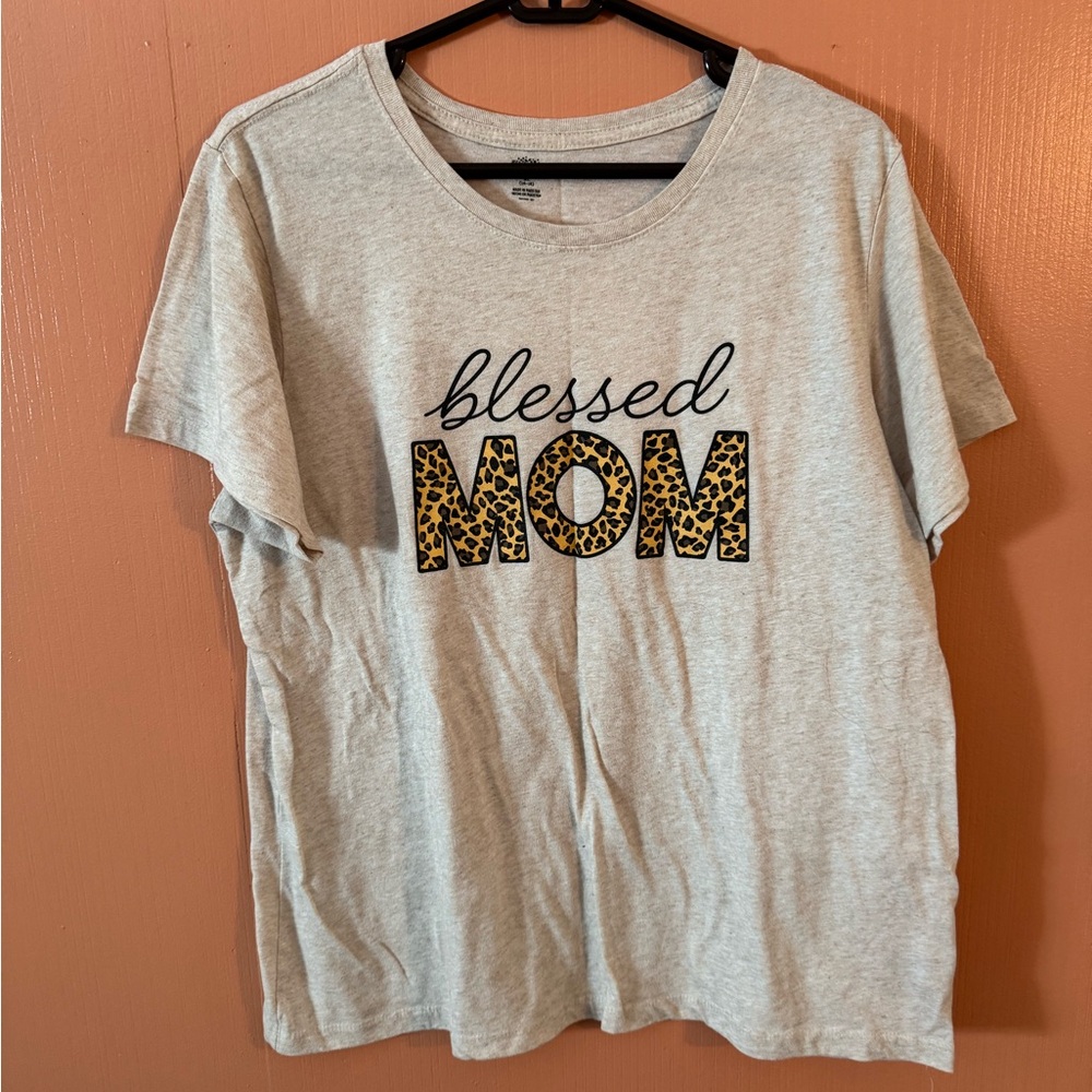 Celebrate Blessed Mom Tee XL | Leopard Print Graphic T-Shirt Womens